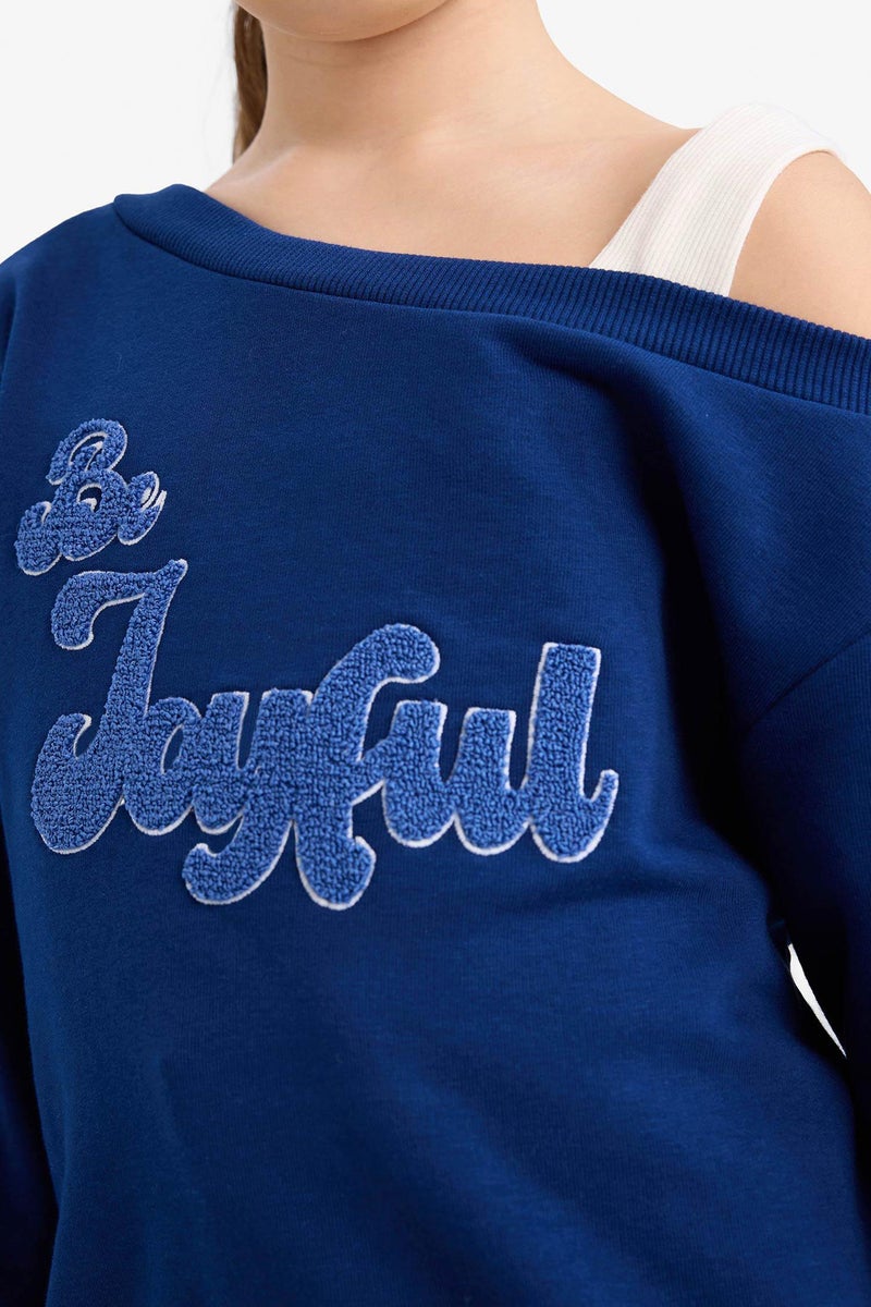 DeFacto Blue Girl Girl Carmen Collar Sweatshirt Casual - Image 5